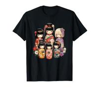 Kokeshi Dolls Kimono Flowers Japanese Heritage T-Shirt