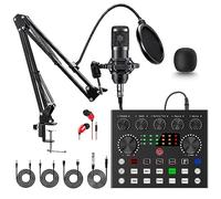 KOKITEA Podcast Equipment Bundle, BM-800 Mic Kit with Live Sound Card, Adjustable Mic Suspension Scissor Arm, Metal Shock Mount and Double-Layer Pop Filter for Studio Recording & Broadcasting (V8S)