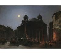 KOKITS Canvas Painting Posters Canvas Painting Art Famous the Pantheon by Moonlight by Ippolito Caffi for Hallway Decor 60x90cm
