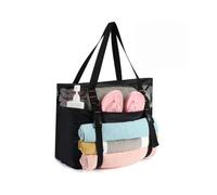 KOKKOYA 40L Large Black Mesh Dual Zipper Beach Bag Tote Towel Holder Zipper Bottom Sandproof Waterproof, Holiday Blue,reef Black,pebble Brown, Reef Black