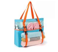 KOKKOYA 40L Large Black Mesh Dual Zipper Beach Bag Tote Towel Holder Zipper Bottom Sandproof Waterproof, Holiday Blue,reef Black,pebble Brown, Holiday Blue