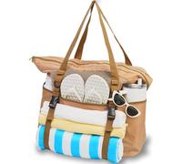KOKKOYA 40L Mesh Beach Bag with Zipper Top Towel Holder Pool and Water Park, Pebble Brown 17"x 15" X 8", L, Pebble Brown