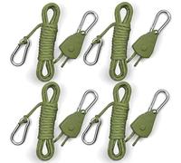 Kokkoya 4M Reflective Tent Guy Ropes with Pulley,4mm Adjustable Camping Rope with Aluminum hanger,Heavy Duty Guy Ropes for Camping,Gardening,Hanging Lights(4pcs-olive)