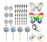 KOKMEYA Bird Repellent Set - Includes 2 Reflective Pinwheels, 2 Butterfly Wind Spinners, 6 Spiral Devices, 1 Scare Tape & 2 Discs, to Repel Pigeons, Seagulls, Woodpeckers for Balconies & Gardens