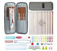 KOKNIT 13.5" Knitting Needles Set, 36 PCS Full Smooth Bamboo Single Pointed Staight Sweater Needles with Case, Perfect Knitting Set with Accessories