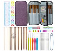 KOKNIT 36 PCS 9.65 inch Bamboo Knitting Needles Kit and17 PCS Ergonomic Crochet Hooks Set with Storage Case Bah,Knitting Supplies Crochet Tools and Accessories for Beginner