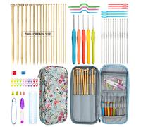 KOKNIT 36 PCS Straight Single Pointed Bamboo Knitting Needles Set,5 Crochet Hooks with Ergonomic Soft Grip,12 PCS Smooth Lace Crochet Hooks,Knitting Supplies Crochet Tools and Accessories