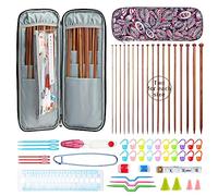 KOKNIT 36Pcs/18 Pairs Bamboo Knitting Needles Set, 13.5 Inches Length Carbonized Knitting Needles with Case for Handmade Lover, Included Small Tools for Weave