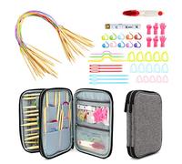 KOKNIT Bamboo Circular Knitting Needles Set with case, Flexible Plastic Cable(31inch / 80cm) Set of 61pcs Knitting Needle and Knitting Accessories Tools,(2mm-10mm)