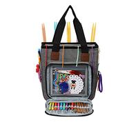 KOKNIT Knitting Tote Bag,Yarn Storage Bag for Carrying Project Yarn Storage Organizer with Pockets for Crochet Hooks,Knitting Needles and Accessories,Blue-No Accessories Included (Grey)