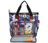 KOKNIT Knitting Tote Bag,Yarn Storage Bag for Carrying Project Yarn Storage Organizer with Pockets for Crochet Hooks,Knitting Needles and Accessories,Blue-No Accessories Included (Petunia)