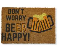 Koko Doormats Natural Coir Door Mat “Don't Worry Beer Happy” | Non-Slip PVC Backing Welcome Mat for Indoor & Outdoor Use | 60x40 cm Entryway Rug | Durable & Funny Front Door Mat