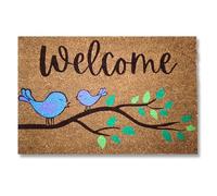 Koko Doormats Natural Coir Door Mat “Welcome - Birds” | Non-Slip PVC Backing Welcome Mat for Indoor & Outdoor Use | 60x40 cm Entryway Rug | Durable Front Door Mat