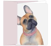 Koko Paper Co Pack of 20 French Bulldog Folded Note Cards with Soft Pink Envelopes - Cute Frenchie Dog Lover Stationery, Blank Inside, Soft Watercolor Dog Illustration. Made in the USA (French Bulldog
