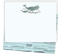 Koko Paper Co Whale Thank You Cards Stationery | 25 Flat Cards and Envelopes | Printed on Heavy Card Stock