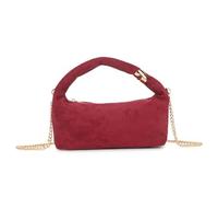 KOKO Velvet Mini Shoulder Bag, Clutch Style with Gold Chain and Zipper (Burgundy)
