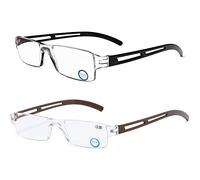 KoKoBin 2 Pack Blue Light Blocking Lightweight Reading Glasses for Mens Womens Rimless Rectangle Readers +3.0