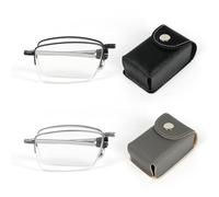KoKoBin 2 Pack Foldable Stainless Steel Reading Glasses with Half Frame Mini Anti-Blue Light Reader for Men Women (2 Pack（Black、Gray）, 3, x)