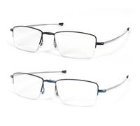 KoKoBin 2 Pack Foldable Stainless Steel Reading Glasses with Half Frame Mini Anti-Blue Light Reader for Men Women (2 Pack（Black、Blue）, 1, x)