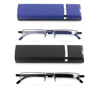 KoKoBin 2 Pack Lightweight TR90 Material Frame Reading Glasses for Mens Womens Half Rim with Case Portable Readers (blue+black, +2.5)