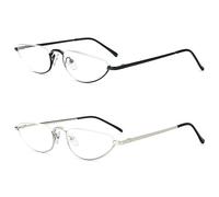 KoKoBin 2 Pack Reading Glasses Unisex Half Moon Half Frame Metal Spring Hinge Slim Reader (Black Gold, 1.5, Dioptres)
