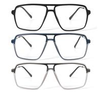 KoKoBin 3 Pack classic metal Oversized reading glasses for women men lightweight blue light blocking computer readers (3 Pack（Black、Blue、Gray）, 1, x)
