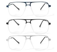 KoKoBin 3 Pack classic metal Oversized reading glasses for women men lightweight blue light blocking computer readers (3 Pack, 2, x)