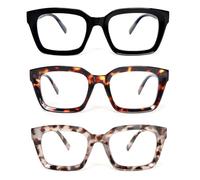 KoKoBin 3 Pack Oversized Reading Glasses for Women Oprah Style Square Blue Light Blocking Fashion Reader (3 Pack, 2.5, x)