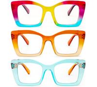 KoKoBin 3 Pack Oversized reading glasses women's square reader with spring hinges for computers (3 Pack, 2, Dioptres)