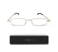 KoKoBin Mini Reading Glasses Portable with Blue Light and UV Protection Reader Portable Hard Case for Men and Women (Gold, 1.5, x)
