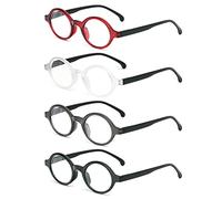 KoKoBin Pack of 4 Men and Women Small Round Anti-Blue Light Reading Glasses Practical Reader with Spring Hinges (4 Pack, 1, diopters)