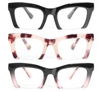 KoKoBin Semi-Rimless Reading Glasses for women Blue Light Blocking Fashion Oversized Computer Readers with Spring Hinge (Black/Pink Tortoiseshell/Black Pink, 1, x)