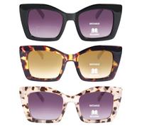 KoKoBin Stylish Bifocal Reading Sunglasses for Women, Oversized Square Tinted Lens Reading Glasses, Sun Readers with Spring Hinge (Black/Brown Leopard/Grey Brown Leopard, 1, x)