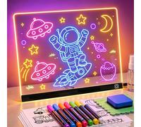 KOKODI LED Drawing Board for Kids, 16in Large Light-Up LED Note Board with 7 Colors Light Modes, No Battery Needed, Plug-in Powered, Glowing Sketch Pad Art Set, 3-12 Aged Kids Birthday Gifts(Black)
