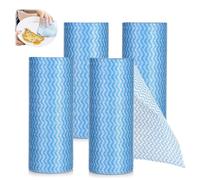 Kokoie Disposable Cloth Roll, 4 Roll Cleaning Cloth Roll, Soft and Quick-Drying Cloths On a Rolls for Kitchen Canteen Bathrooms All Purpose Cleaning Cloths Blue, 40 Pcs Per (19.5 * 25cm)