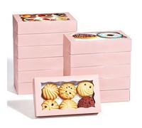 Kokoie Kraft Cookie Boxes, 25 PCS Bakery Boxes with Window, 17.8 x 11 x 3.8 cm Gift Giving Dessert Box, Small Cookie Box Gift Giving for Pastry Biscuit Pie Donuts Candy (30, Pink, 18 x 11 x 4cm)