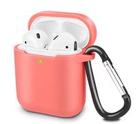 KOKOKA Case Cover Compatible with AirPods 2 & 1, Silicone Shockproof Case Cover for Airpods 2 &1 Front LED Visible Extra Protection with Carabiner, Coral Orange