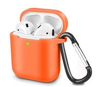 KOKOKA Case Cover Compatible with AirPods 2 & 1, Silicone Shockproof Case Cover for Airpods 2 &1 Front LED Visible Extra Protection with Carabiner, Orange