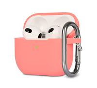 KOKOKA Case Cover Compatible with Airpods 3, Soft Silicone Skin Case Cover Shock-Absorbing Protective Case for Airpods 3rd Generation with Carabiner, Front LED Visible, Coral Orange