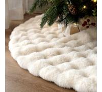 Kokoma 120Cm Faux Fur Christmas Tree Skirt Plush Velcro 48In Xmas Base Cover