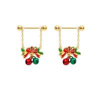 Kokoma 14G Christmas Jingle Bell Nipple Rings for Women Red and Green Bells with Red Bow Dangle Charm Nipplerings Nipple Piercing Shield Festive Party Body Piercing Jewelry