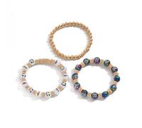 Kokoma 3 Pcs Halloween Bracelets for Women Ghost Bat Pumpkin Beaded Charm Link Chain Adjustable Stacking Bracelets Spooky Halloween Costume Party Jewelry