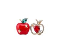 Kokoma Asymmetrical Apple Stud Earrings Cubic Zirconia Enamel Studs | Love Heart CZ, Star Detail, Hollow Apple, Sweet Fruit Earrings, Fashion Jewelry, for Women