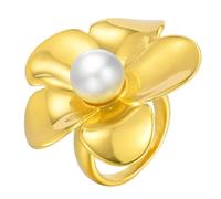 Kokoma Bohemian Flower Statement Ring for Women, Simulated Pearl Floral Wedding Ring Eternity Promise Rings Engagement Band Rings Stainless Steel, Metal, No Gemstone