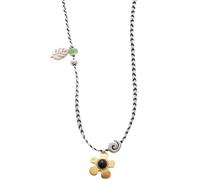 Kokoma Boho Long Necklace with Gold Flower Pendant Braided Cord Line Vintage Statement Collar Necklace Fashion Jewelry for Women