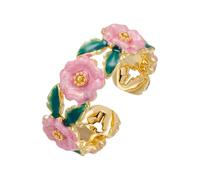 Kokoma Camellia Flower Open Statement Ring for Women Green Leaf Pink Enamel Daisy Stacking Rings Little Flower Promise Engagement Rings Fashion Jewelry, Enamel, No Gemstone