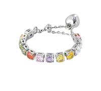 Kokoma Colorful Cubic Zirconia Link Chain Statement Rings for Women Geometry Tiny Rhinestone Square Ring Dangle Heart Stackable Adjustable Finger Band Dainty Jewelry, Adjustable, Cubic Zirconia Copper