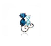 Kokoma Couples Cats Brooch Pin for Women Blue Crystal Rhinestone Cute Animal Cat Lapel Pins Corsage Badge Safety Pins Dainty Accessory for Cloth Dress Bag Wedding