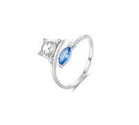 Kokoma Cute Cat Open Ring for Women Cubic Zirconia Cat with Fish Animal Wrapping Ring Adjustable Stacking Rings Fashion Finger Jewelry Daily Wear