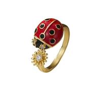 Kokoma Cute Ladybug Ring for Women Cubic Zirconia Flower Insect Spinner Ring Adjustable Open Band Anxiety Relief Rings Fashion Jewelry Comfort Fit